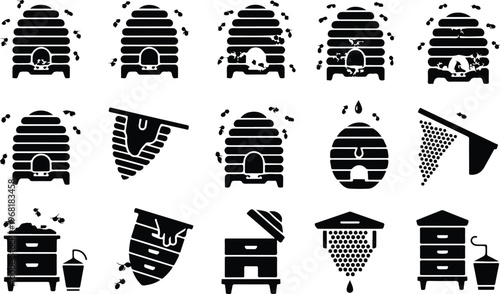 Beehive Silhouette Icon Collection Set