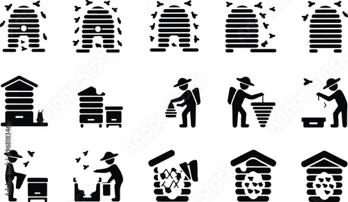 Beehive Silhouette Icon Collection Set