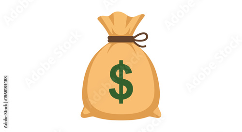 Financial prosperity symbol: beige money bag with green dollar sign for wealth and savings
