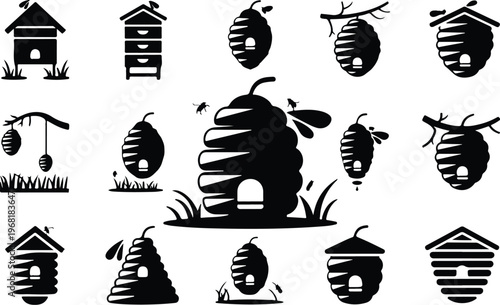 Beehive Silhouette Icon Collection Set