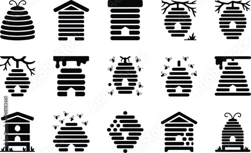 Beehive Silhouette Icon Collection Set