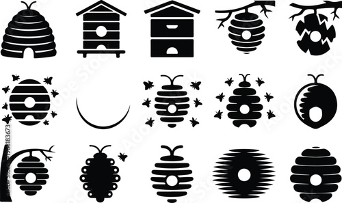 Beehive Silhouette Icon Collection Set