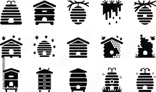 Beehive Silhouette Icon Collection Set