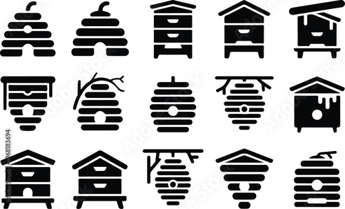 Beehive Silhouette Icon Collection Set
