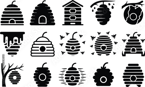 Beehive Silhouette Icon Collection Set