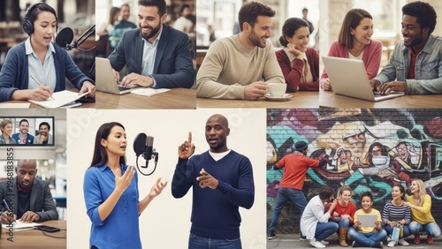Collage of diverse professionals working, creating, and collaborating