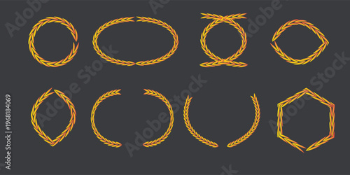 Elegant vector set of golden fonts and silver chains featuring vintage frames, ornate floral labels, and retro gold borders for decorative card design