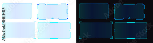 Bild auf Leinwand PNG image collection of six futuristic holographic user interface frames, featuring sleek geometric tech hud designs and glowing blue accents, on transparent background
