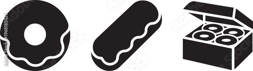 Doughnut And Eclair With Box Of Doughnuts Line Art Illustration