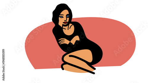 Portrait of a woman on a sofa, flat vector illustration