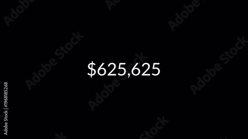 dollar counter animation from 0 to 1,000,000 on a black background. dollar calculating from zero to one million showing financial growth.