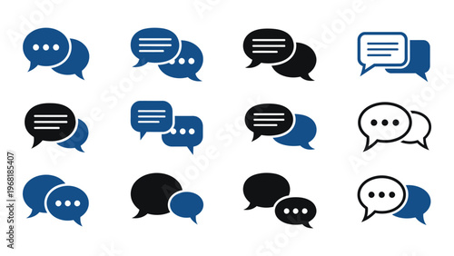 An arrangement of various speech bubble icons in blue and black presenting a communication concept silhouette high quality professional detailed modern