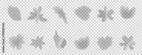 Grain gradient icons with flower and leaves shadow. Figure shapes with airbrush grain noise and gradient blur for sticker. Botanical vector gradation set on background as png checkered.