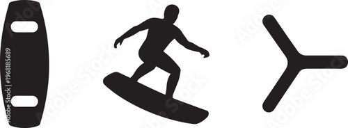 Silhouette Of Surfer Riding Surfboard And Water Sports Equipment