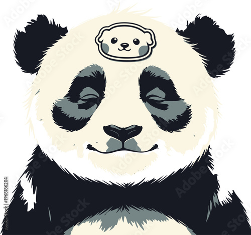 sleepy panda with droopy face, imperfect lines, cute ugly sticker