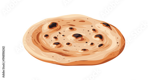 Artistic vector illustration of a freshly baked flatbread with appealing browned spots, perfect for culinary designs