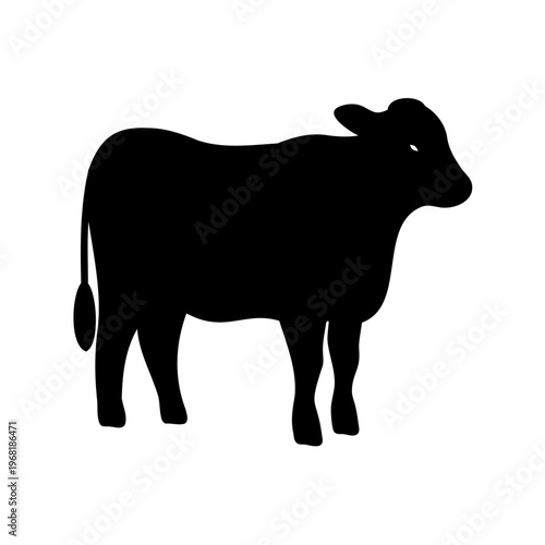 Silhouette of a Cow Standing on a White Background in Full View