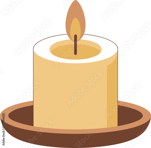 Vector Illustration of a Lit Candle on a Saucer