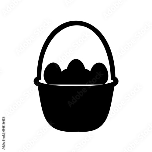 Icon of black basket filled with spherical objects or easter eggs