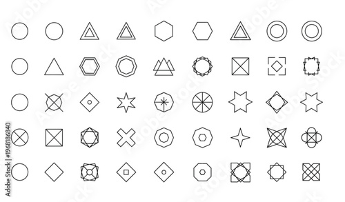Minimal geometric icon set thin line symbols for pattern logo and modern design elements