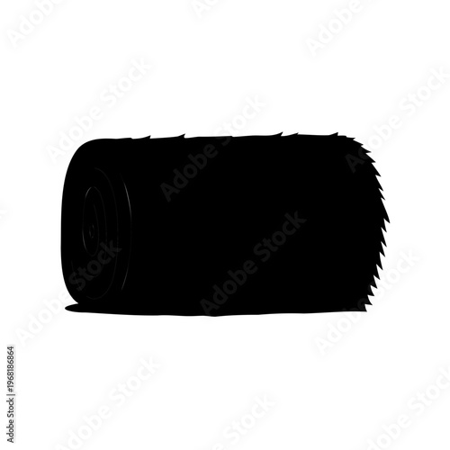 Silhouette of a Cylindrical Hay Bale with Rough Edges on a White Background