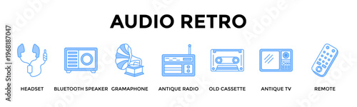 Audio Retro Banner Web Icon Set Collection Pack Vector Illustration Concept For Blend Classic And Modern Audio Devices For Rich Nostalgic Entertainment