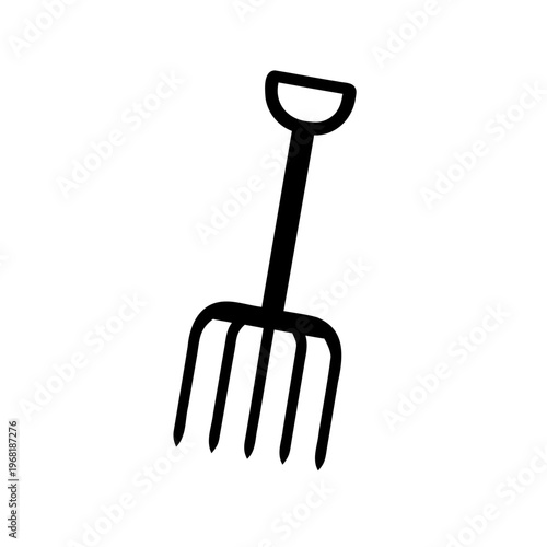Simple Black and White Illustration of a Garden Pitchfork with Four Tines
