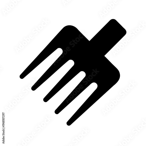 Stylized black silhouette of a cultivating garden fork tool in minimalistic style