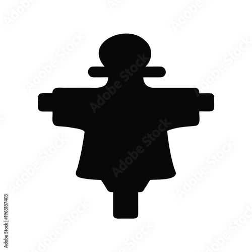 A minimalist black silhouette of a classic scarecrow figure in field