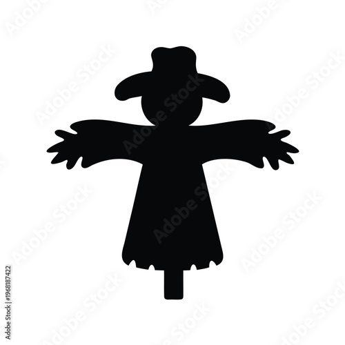 Silhouette of a classic scarecrow figure with a hat and outstretched arms