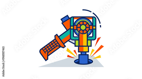 Colorful cartoon style jackhammer machine.