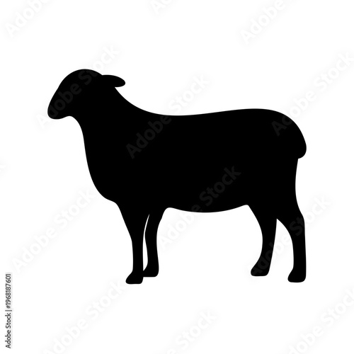 Black silhouette of a sheep standing on a white background, simple style