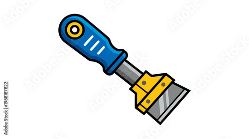 Scraper tool with blue handle.
