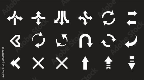 Arrows icon set. Black round reload sign, repeat icon, sync, rotate arrow symbol, refresh reload rotation