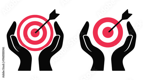Arrow hitting target center icon sketch vector style, accuracy goal achievement concept