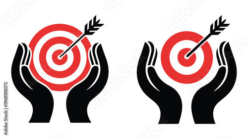 Arrow hit in archery target goal symbol icon sketch in vector, accuracy concept hand drawn doodle sign in black and white, business success