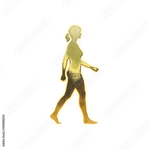Shining golden walk woman, alpha channel