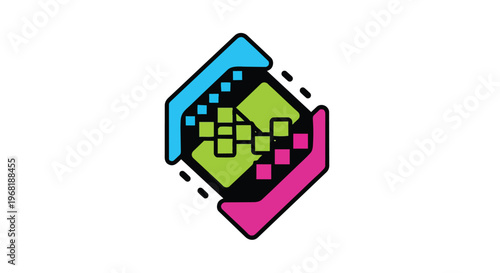 Vibrant abstract digital data network symbol displaying interconnectedness. A modern graphic representation of information exchange and