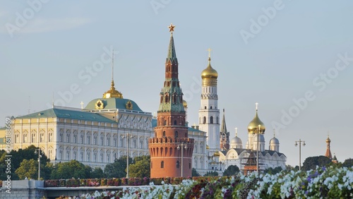 Moscow Kremlin panorama viewing Vodovzvodnaya Tower, Grand Kremlin Palace, churches