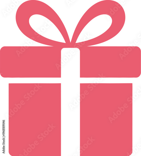 Pink Gift Box Icon with Ribbon - Minimalist Flat Vector Design