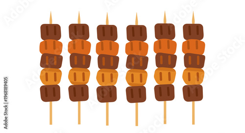 Colorful illustration of grilled meat skewers.