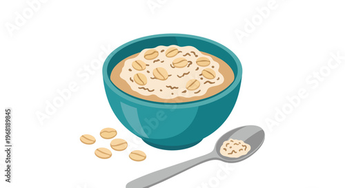 Wholesome oatmeal breakfast illustration with hearty grains and a spoon for healthy eating
