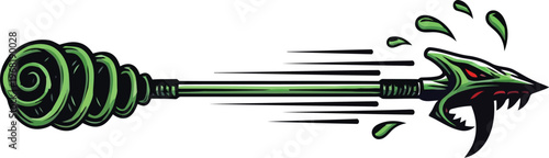 Green serpent staff with swirling details and speed lines in cartoon style.