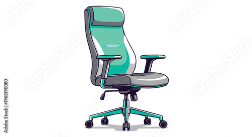 Contemporary ergonomic office chair in teal and gray vector art highlighting comfort and modern workspace productivity enhancing professional design
