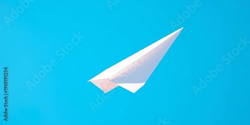 Paper airplane in flight, soaring against a clear blue sky,  wind,  origami