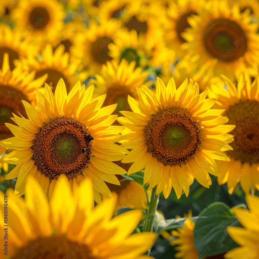 Fototapeta premium A vibrant field of sunflowers basking in sunlight