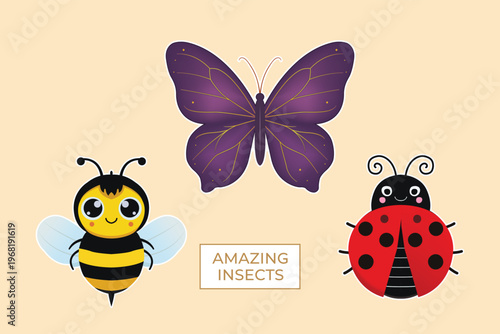 Cute Insects Cartoon Vector Set