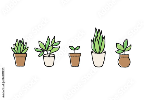 観葉植物の手描きイラストセット