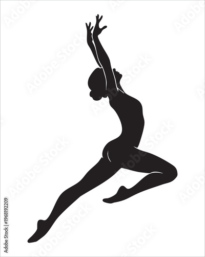 Black silhouette of a person mid jump with raised arms and bent knees