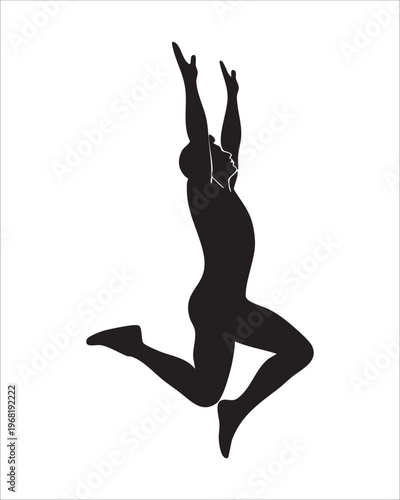 Black silhouette of a jumping human with raised arms in midair